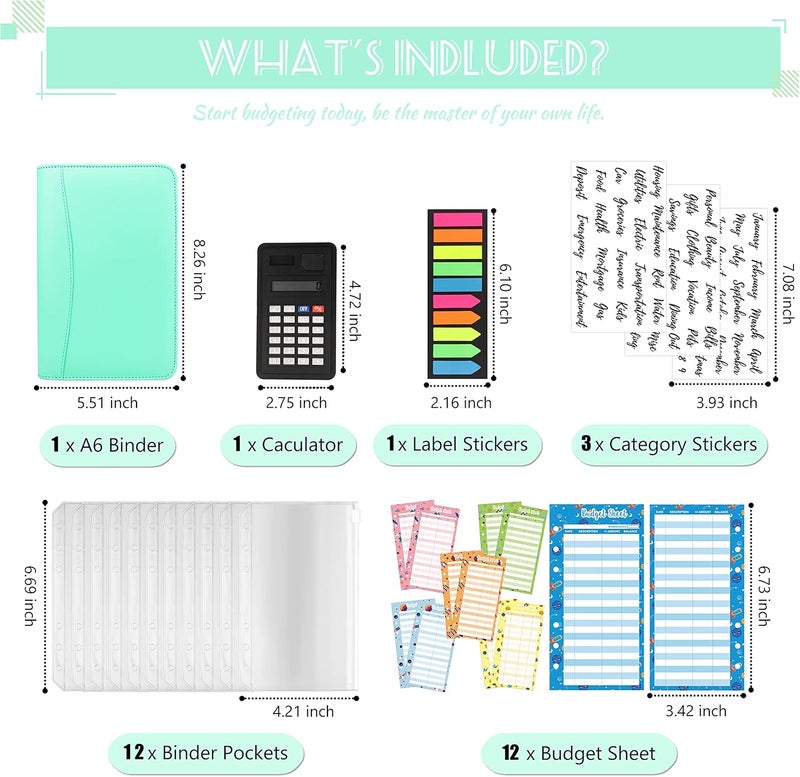 Nefeeko Budget Binder with Zipper Envelopes, Cash Envelopes for Budgeting, A6 PU Leather Budget Planner 2026 with Cash Envelopes Calculator, Bill Money Organizer for Cash Saving Budget System Wallet - Image 3